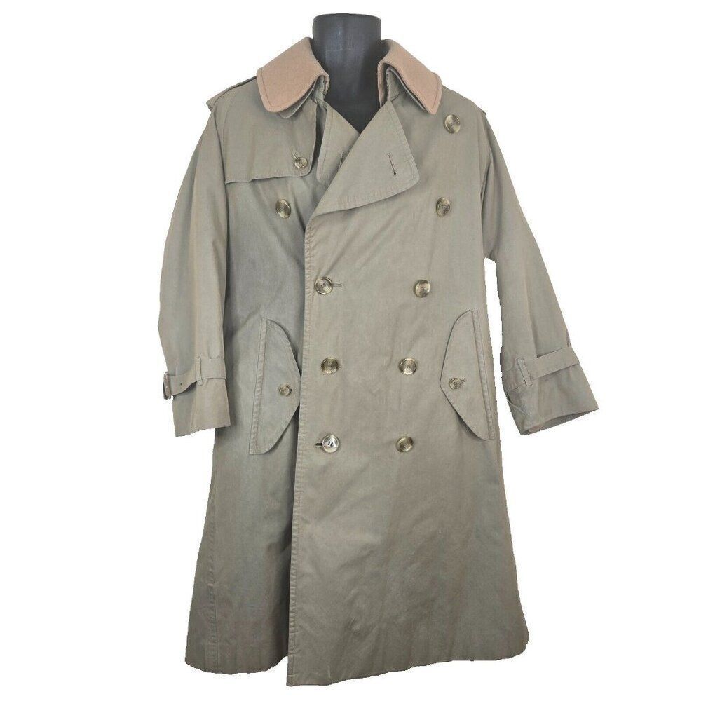 Burberrys Vintage Kensington Belted Trench Coat Womens 10 Khaki Nova Wool Lined - Picture 1 of 16